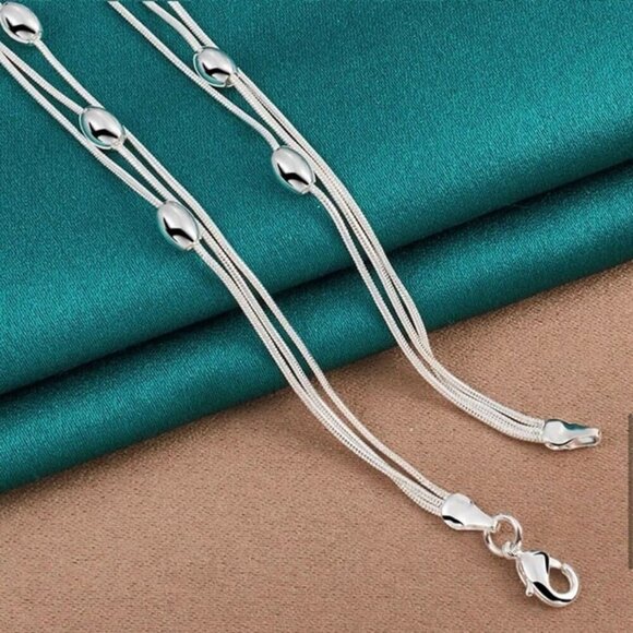 NWT Beaded Layered Chain Necklace S925 Silver 17" Minimalist Contemporary - Picture 8 of 10